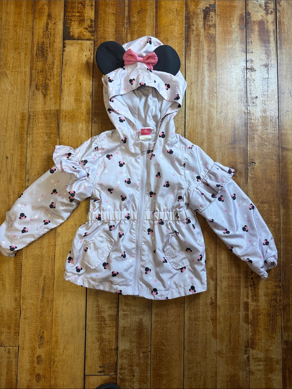 Disney Minnie Mouse Hooded Raincoat with Ears Bow 4T lined purple